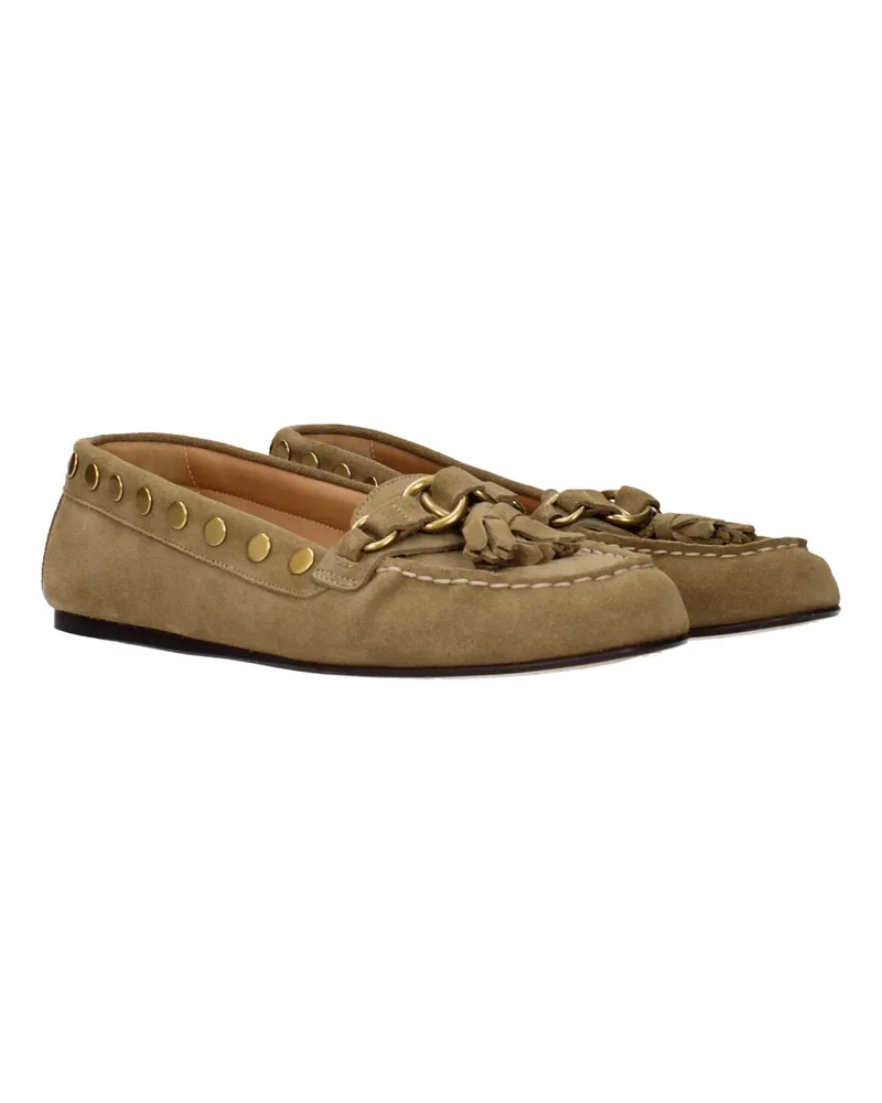 Isabel Marant Stud-Embellished Suede Loafer — Brown Brown
