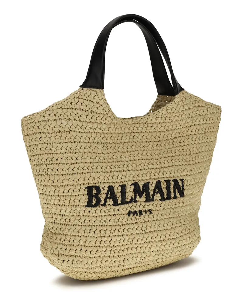 Balmain Women's Tote Bag Mini Crochet Natural-Black Viscose Shoulder Natural/black Beige