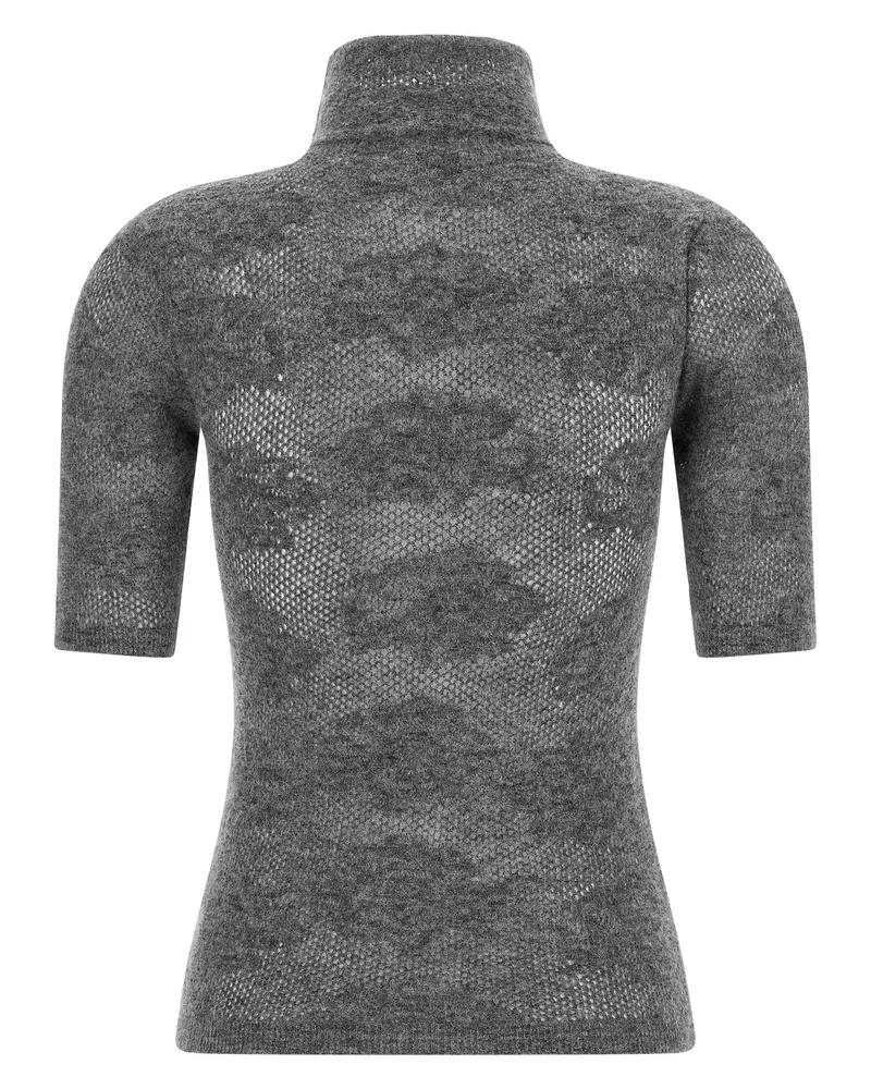 Brunello Cucinelli Openwork Turtleneck Sweater — Gray Gray