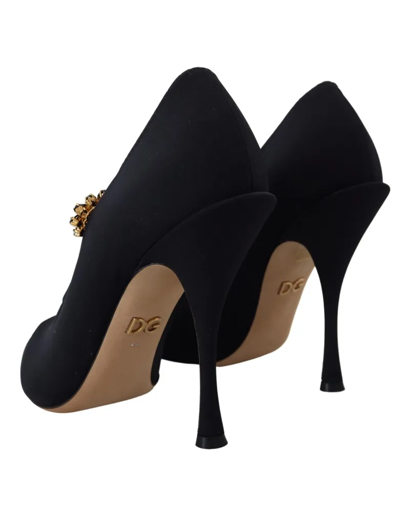 Dolce & Gabbana Women's Black Socks Stretch Crystal Pumps Shoes Leather Black