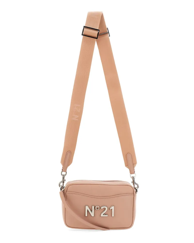 N° 21 Women's Logo Plaque Bag Powder Leather Shoulder Pink