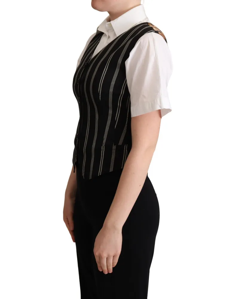 Dolce & Gabbana Women Black Striped Leopard Print Waistcoat Vest Clothing Black