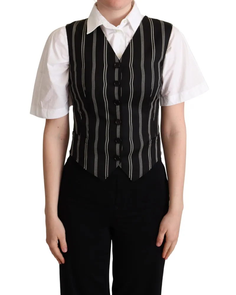 Dolce & Gabbana Striped Leopard Print Virgin Wool Vest — Black Black