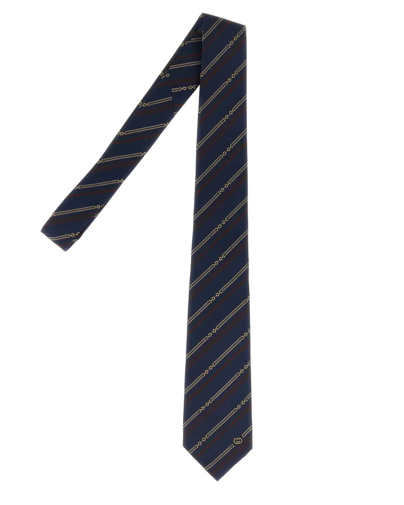 Gucci Men's Embroidered Jacquard Tie Navyred Silk Fabric Cravatte E Papillon Ties Navy