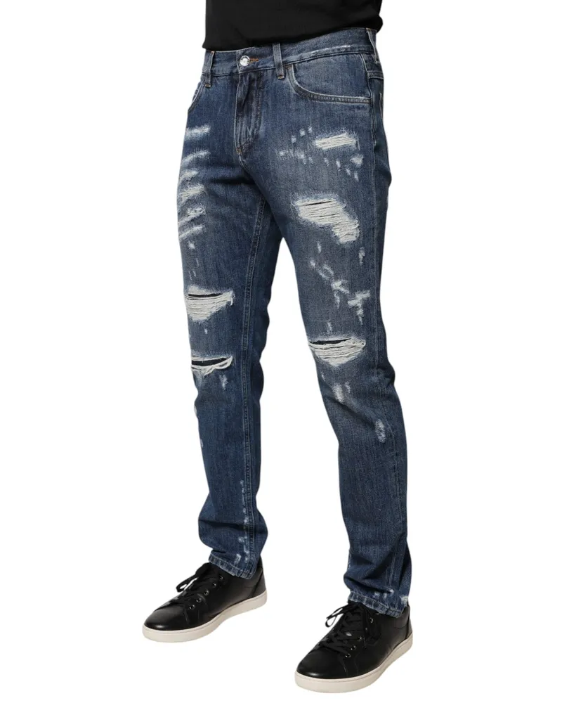 Dolce & Gabbana Distressed Skinny Denim Jeans — Blue Blue