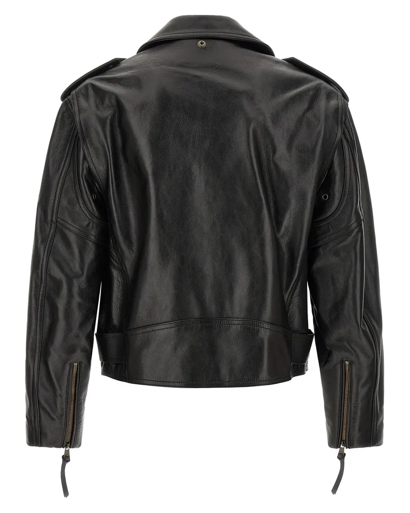 Balmain Textured Leather Biker Jacket — Black Black