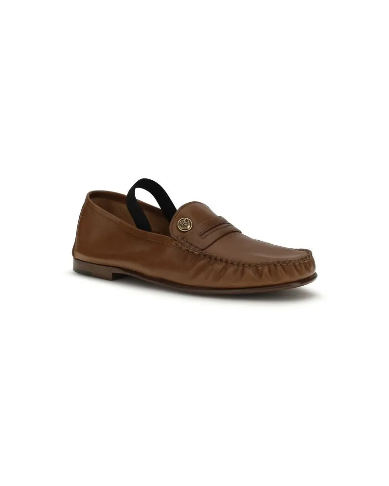 Versace Women's Brown Lamb Ovis Aries Slip-On Loafers Brown