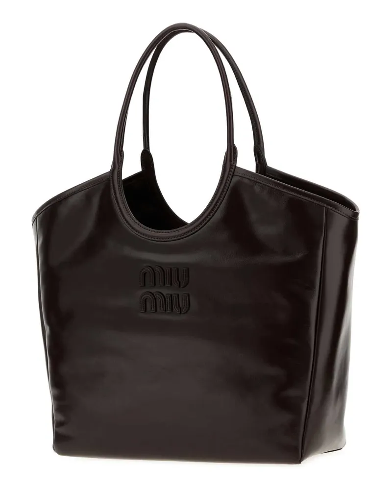 Miu Miu Women's Dark Brown Ivy Leather Shopping Bag Moro Borse A Mano Brown
