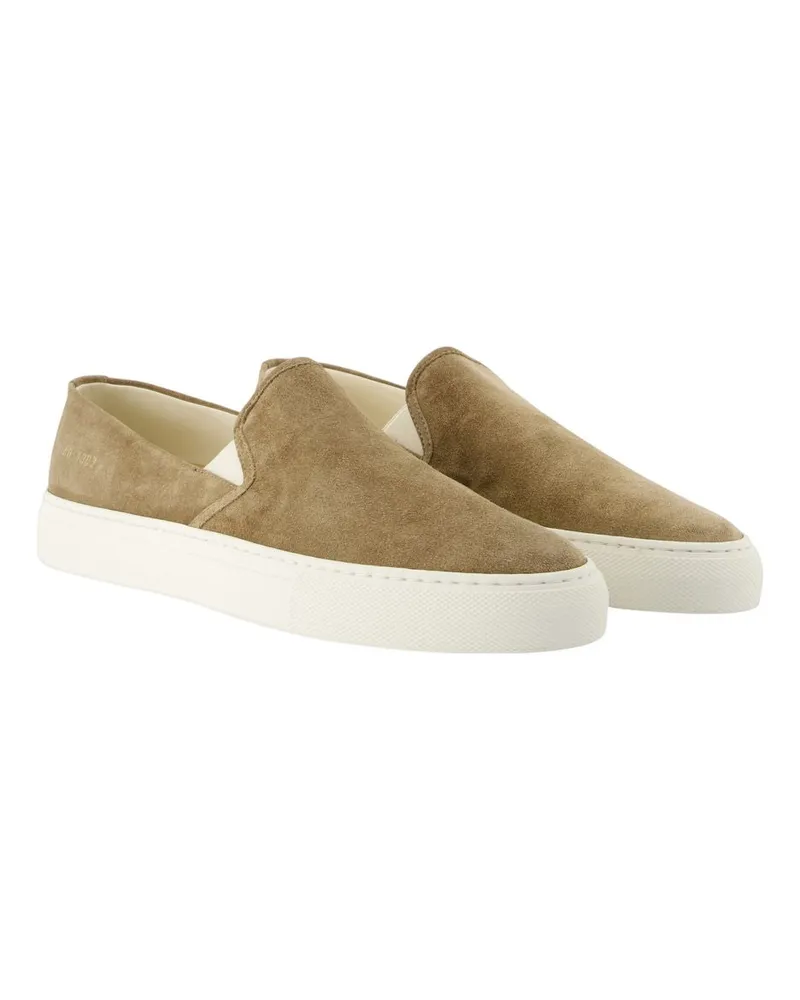 Common Projects Men's Minimal Slip On Sneakers -  Leather Beige Calfskin Shoes Beige