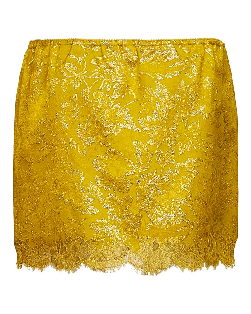 Saint Laurent Women's Mini Skirt Jacquard Lace Yellow Cotton Yellow