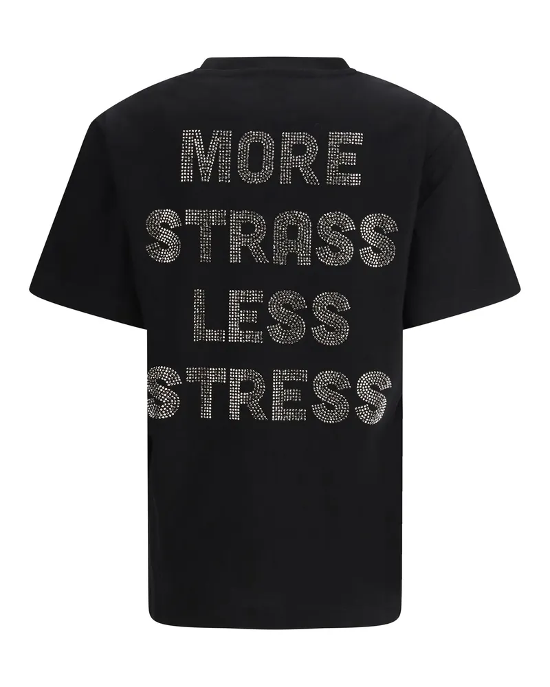 Pinko Women's Rhinestone T-Shirt Nero Limousine Cotton T-Shirts And Polos Black