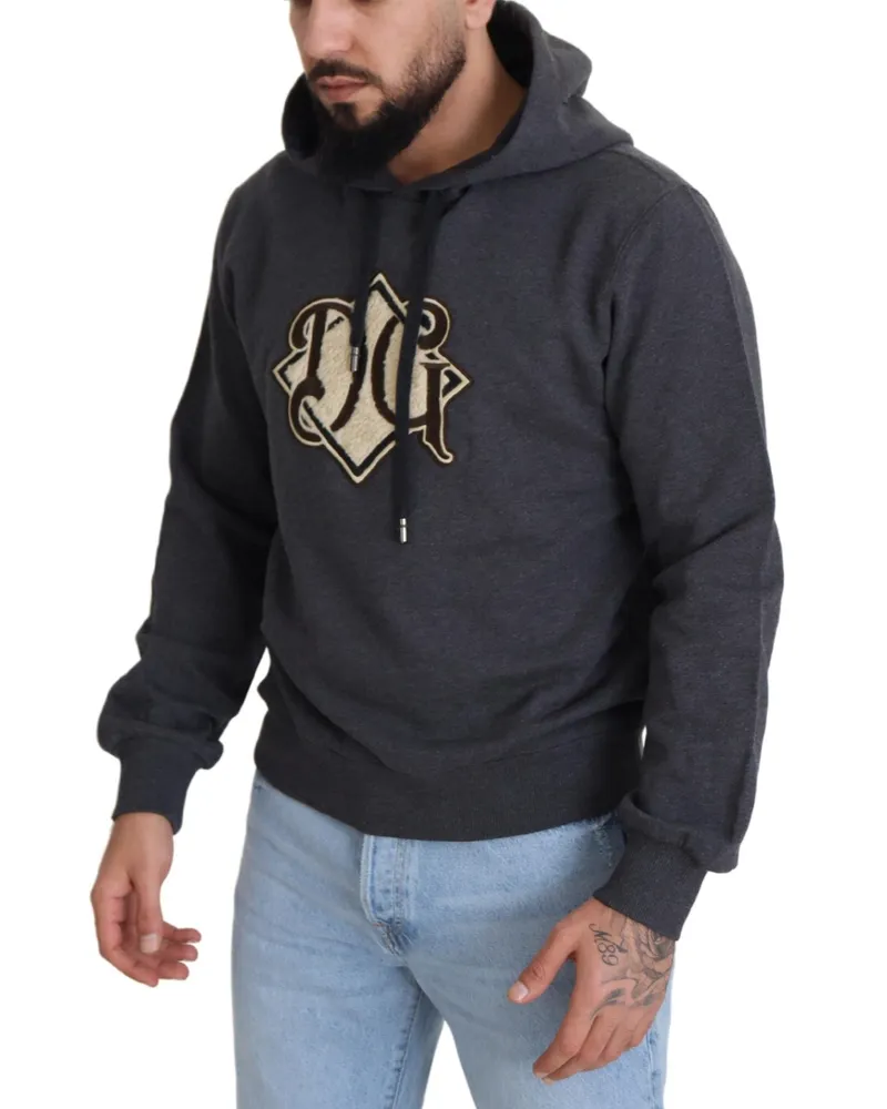 Dolce & Gabbana Men's Gray Logo Cotton Hooded Sweatshirt Sweater Clothing Gray