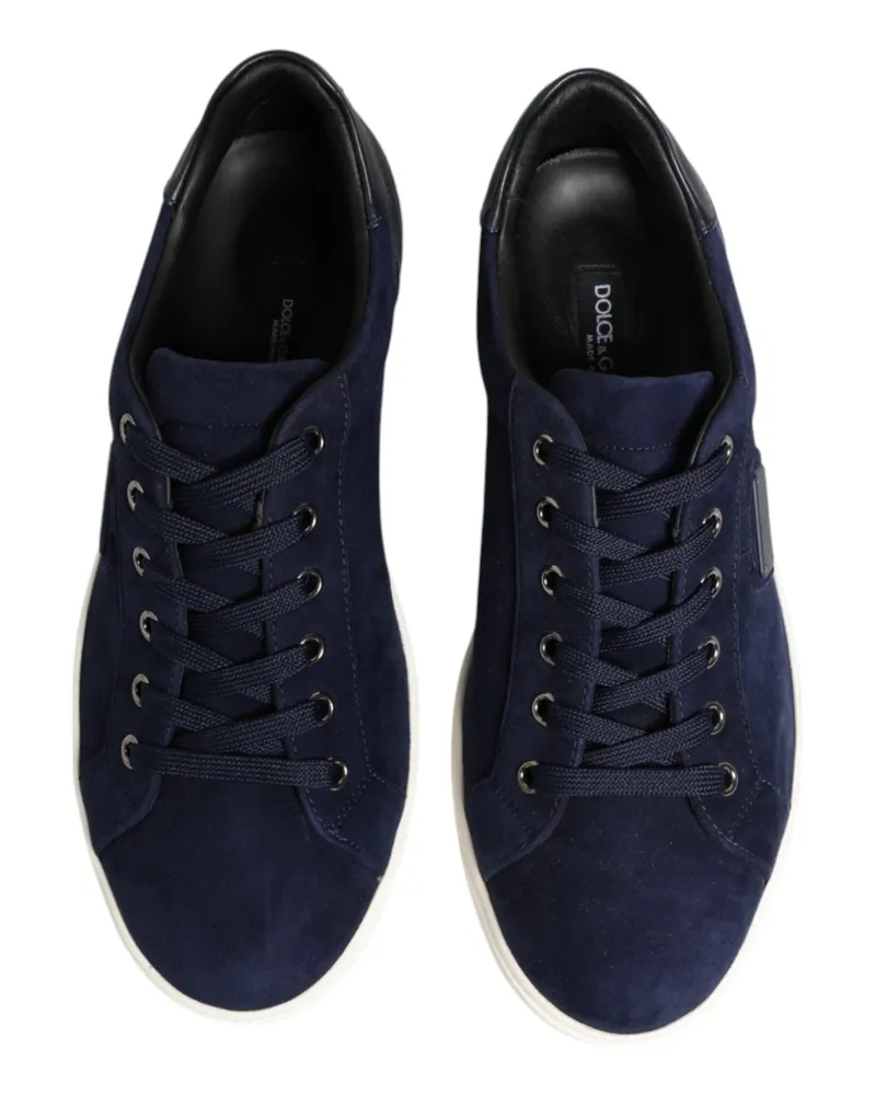 Dolce & Gabbana Men's Blue Leather Suede Low Top Sneakers Shoes Goat Navy