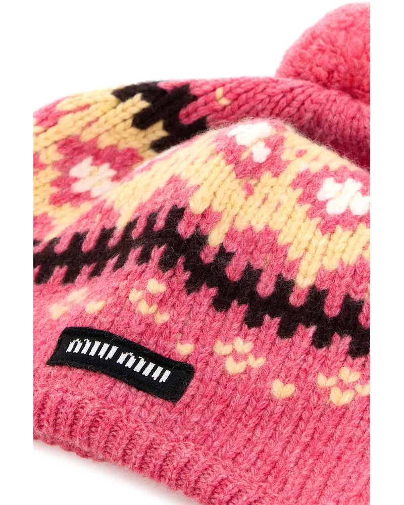 Miu Miu Women's Embroidered Wool Beanie Hat Rosa Exterior: Virgin Cappelli E Fasce Per Capelli Pink