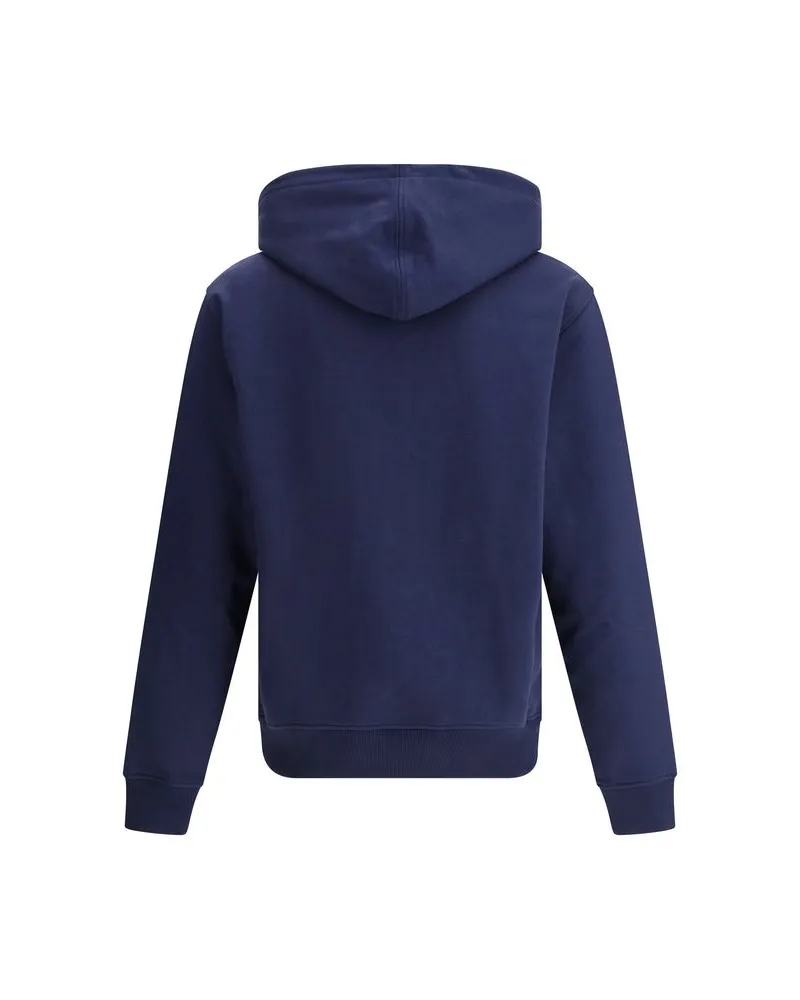 AMI Paris Logo-Embroidered Cotton Hoodie — Navy Navy