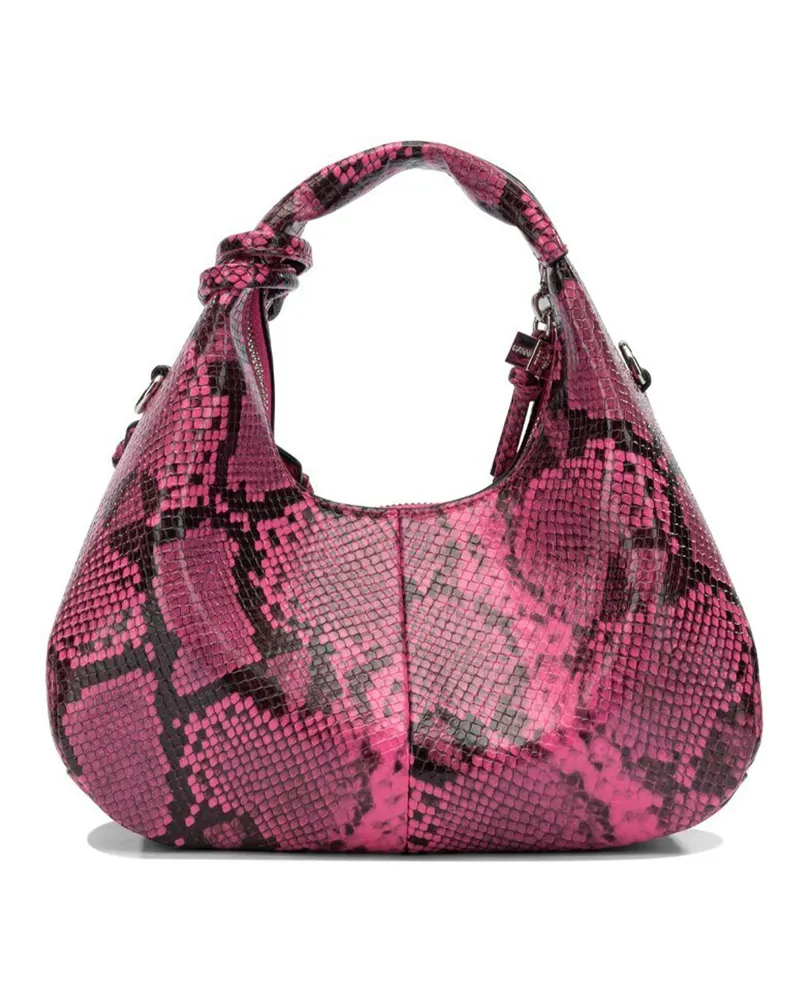 Ganni Women's Mini Hobo Bag Rosa Snake Raspberry Rose Recycled Polyester Handbags Hand Pink