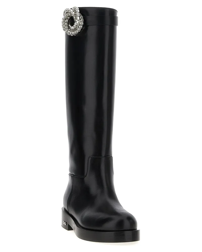 Mach & Mach Women's Black Calfskin Over The Knee Shoe Black