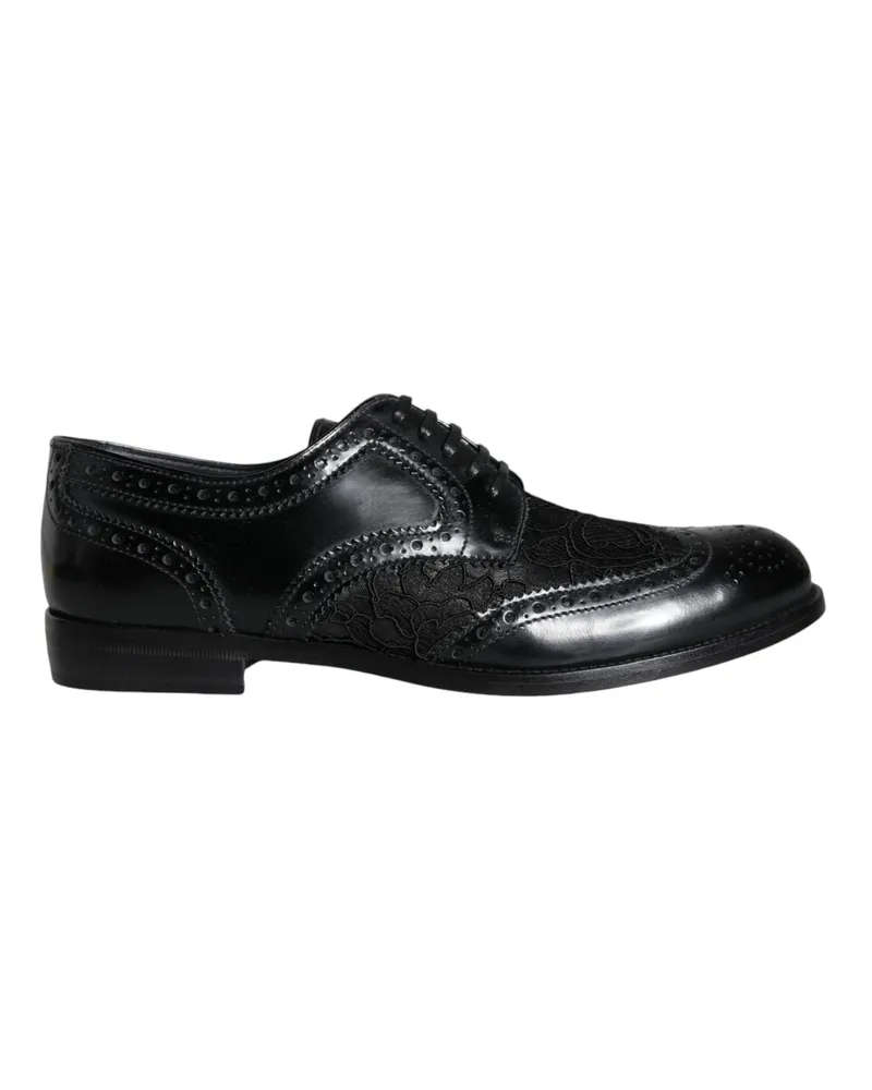 Dolce & Gabbana Women's Black Leather Floral Lace Dress Formal Shoes Black