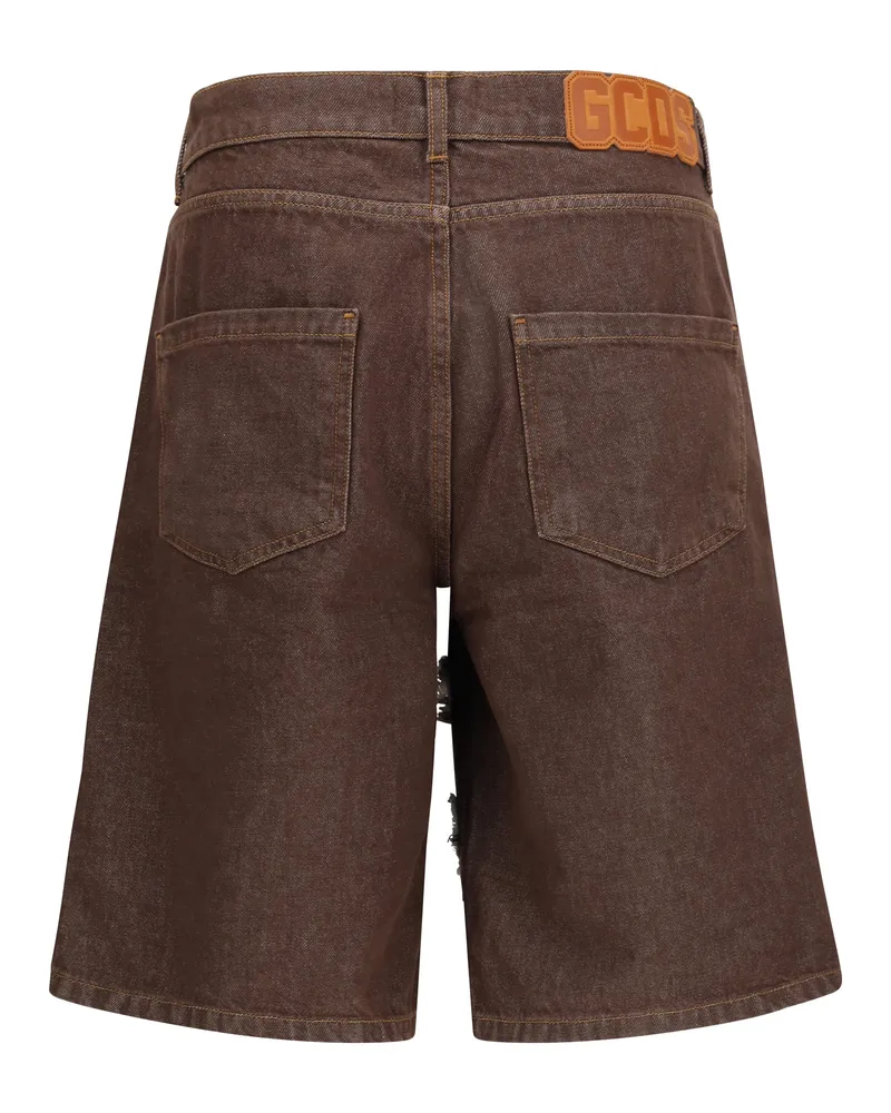 GCDS Men's Lounge Logo Denim Shorts Dark Brown-Brown Cotton Bermuda Brown/brown Brown