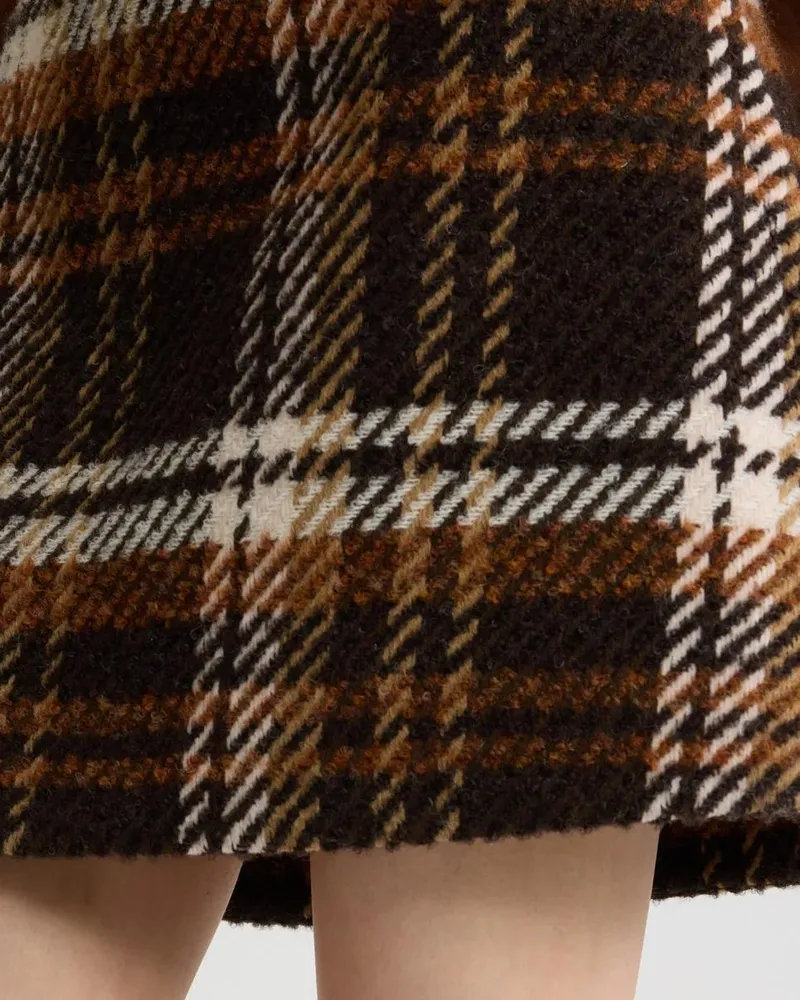 Patou Plaid Wool Blend Mini Skirt — Brown Brown