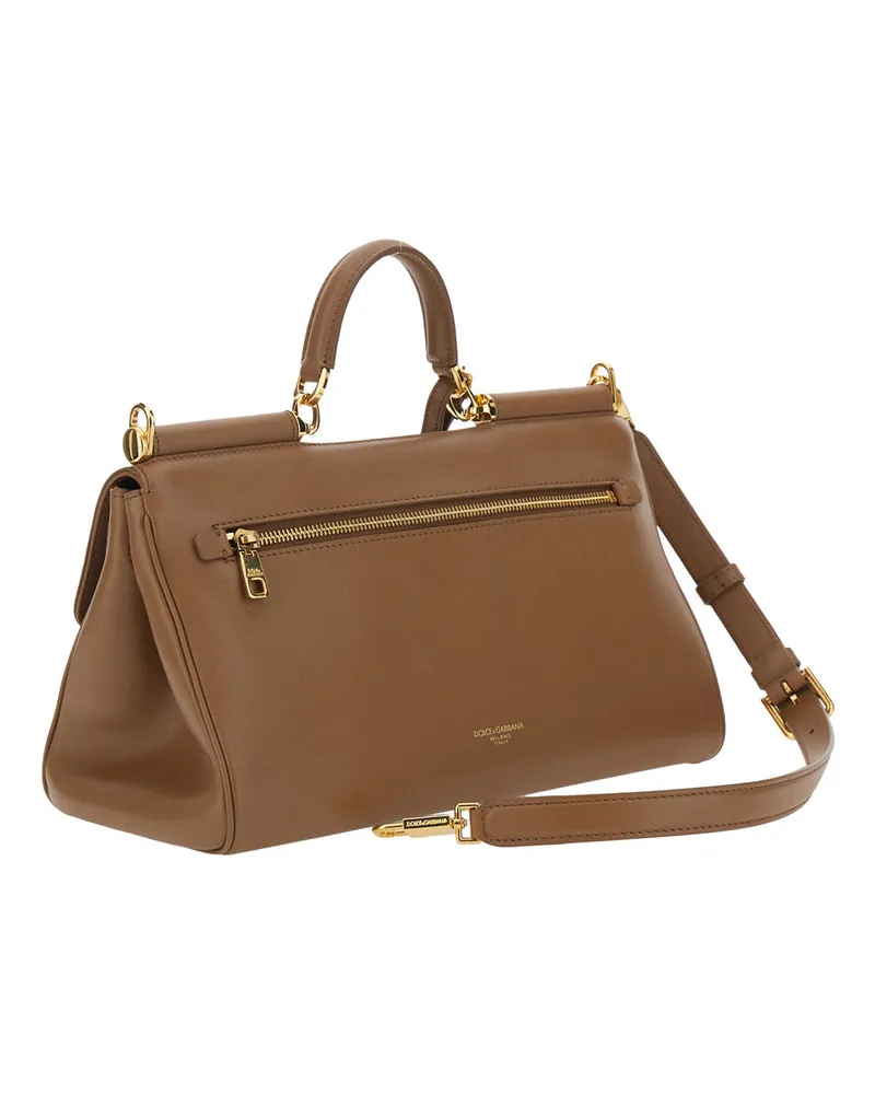 Dolce & Gabbana Women's Handbag My Sicily Brown Leather Calfskin Handbags Hand Bags Brown