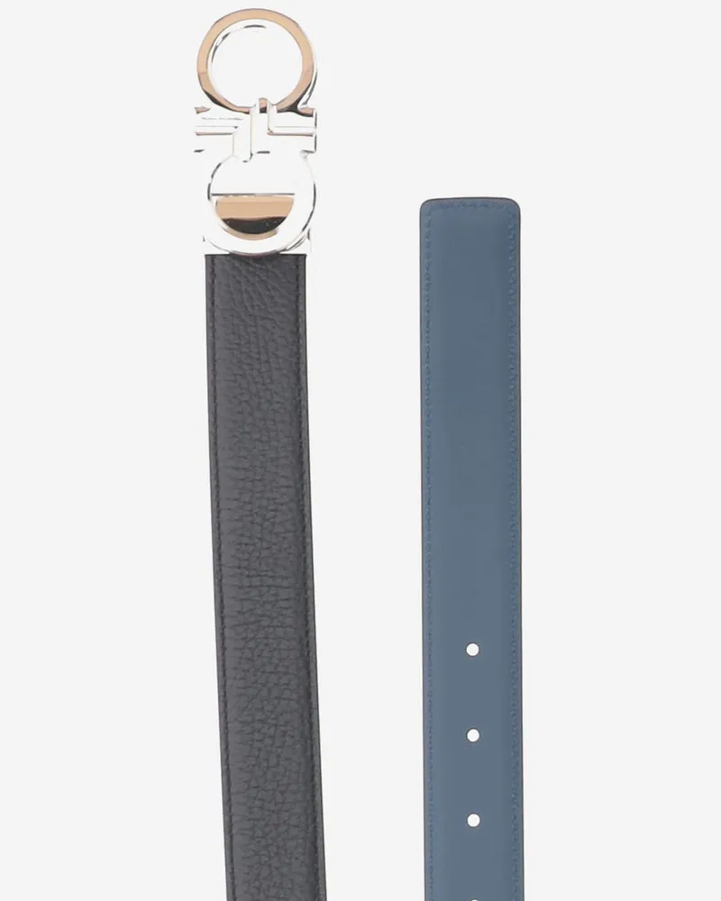 Ferragamo Men's Leather Belt Black-Titanic Blue Calf Black/titanic Black