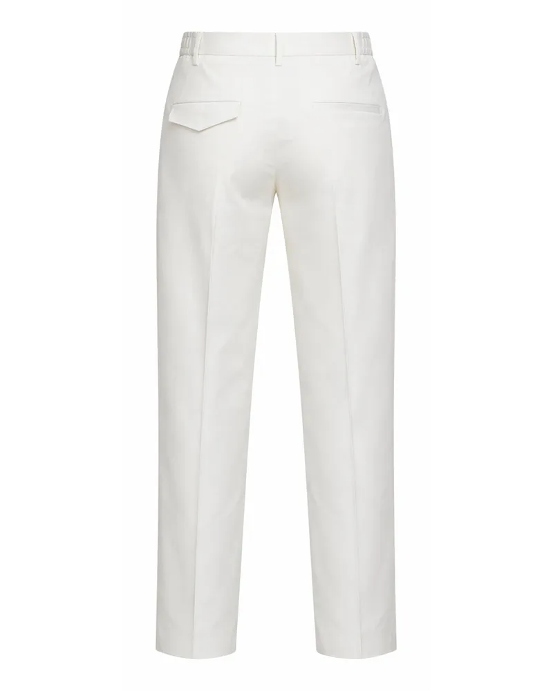 Tagliatore Men's Trousers Pleated Ivory Stretch Cotton Ivory
