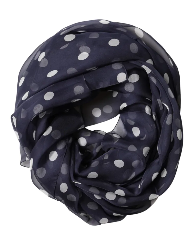 Dolce & Gabbana Men's Blue Polka Dot Silk Neck Wrap Shawl 205cm X 132cm Scarf Navy