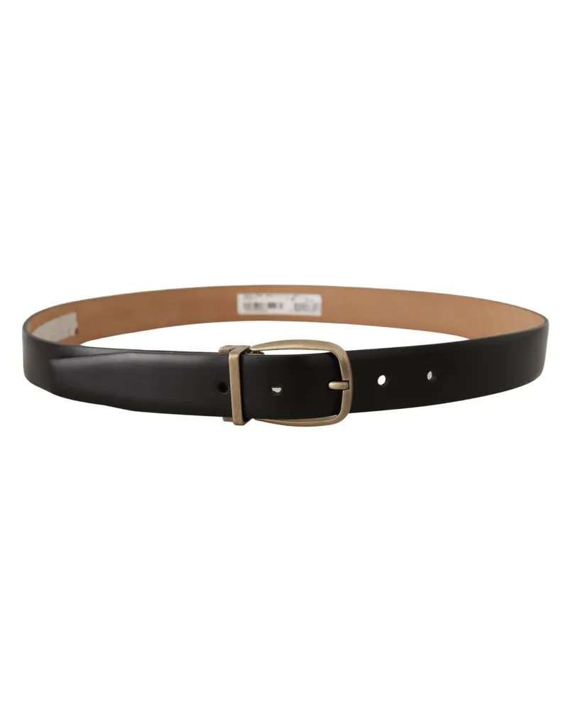Dolce & Gabbana Men's Black Brown Backend Leather Vintage Metal Buckle Belt Black