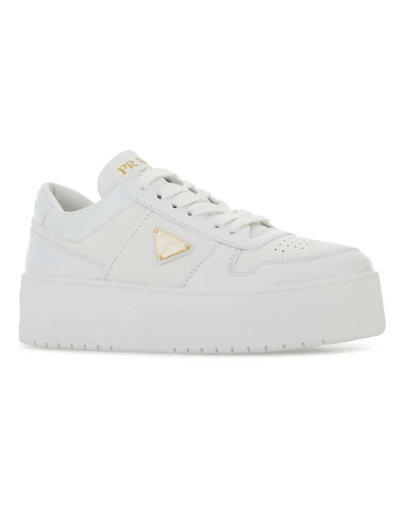 Prada Women's White Leather Downtown Sneakers Bianco Calf White