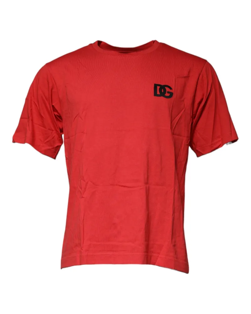 Dolce & Gabbana Men's Red Dg Logo Cotton Crew Neck T-Shirt Red