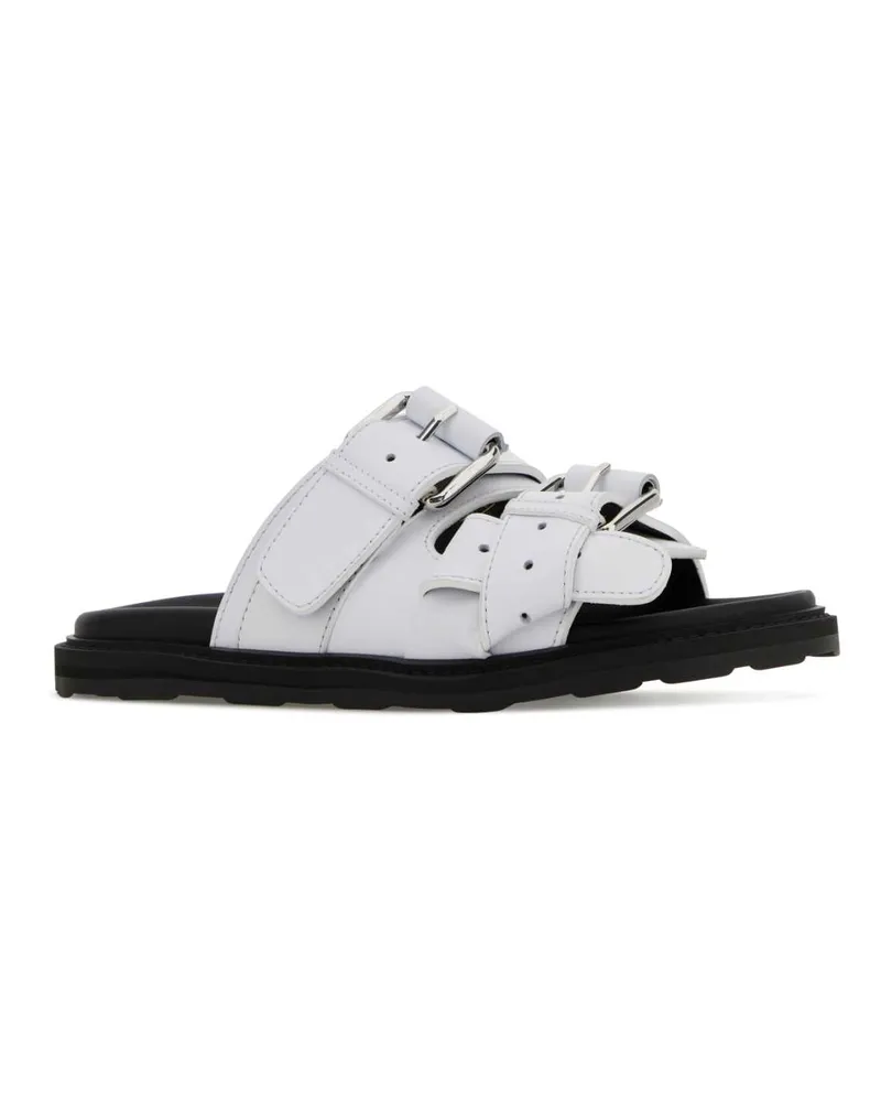 Moschino Women's Buckle-Strap Leather Slider White Slippers White