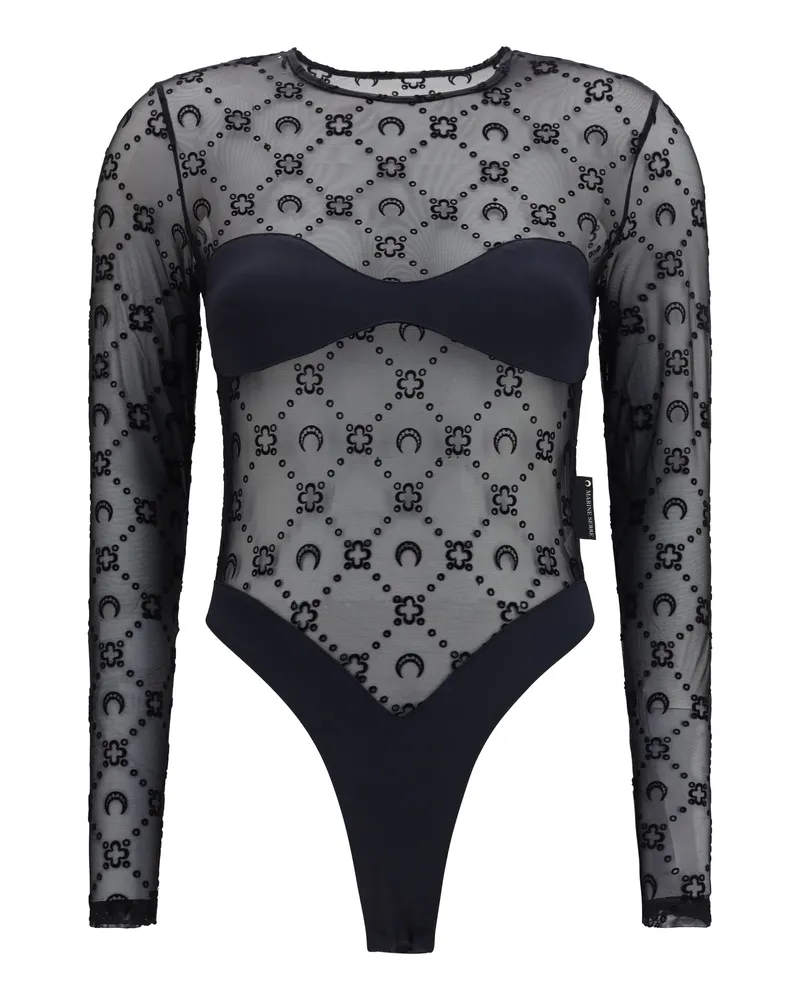 Marine Serre Women Mesh Body Moon Motif Black Polyamide Tops Top Black