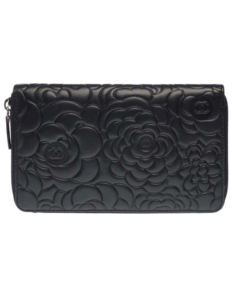 Chanel Camellia Zip-Around Wallet — Black Black