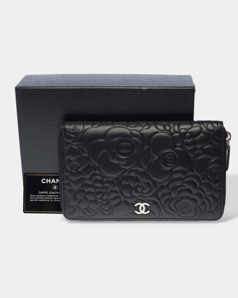 Chanel Camellia Zip-Around Wallet — Black Black