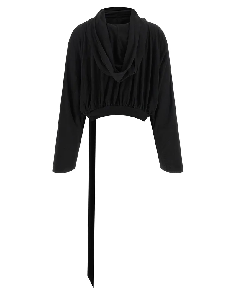 DRKSHDW by Rick Owens Cropped Cotton Jersey Hoodie — Black Black