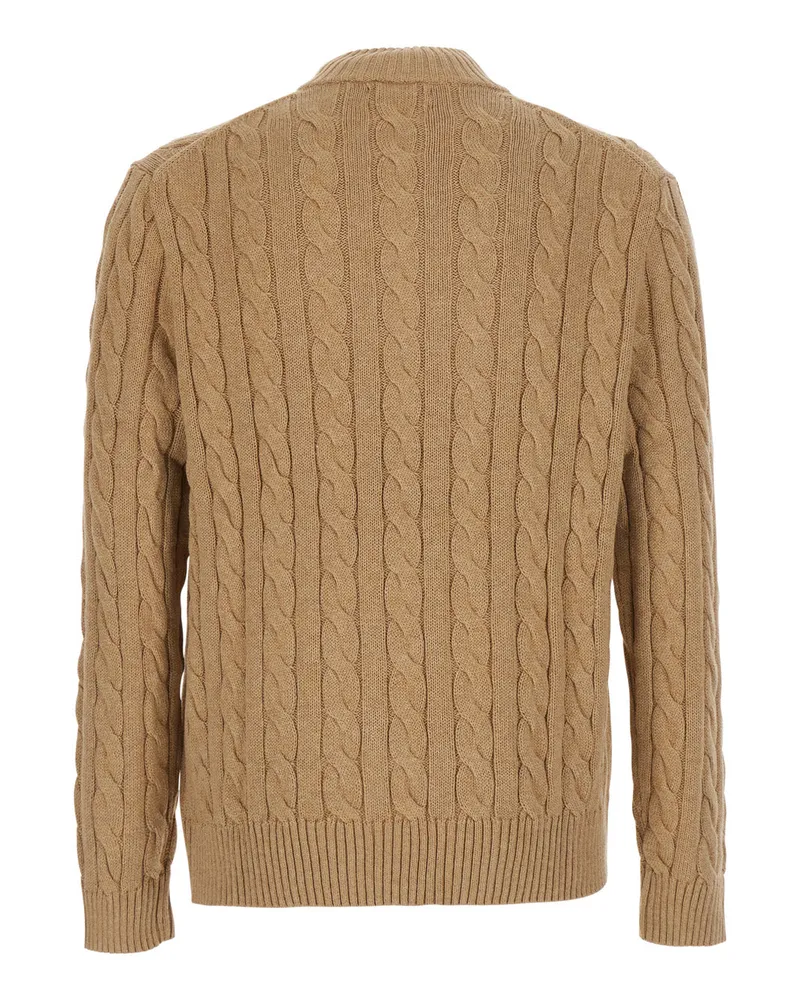 Ralph Lauren Men's Zip Collar Cotton Sweater Beige Tops Top Beige
