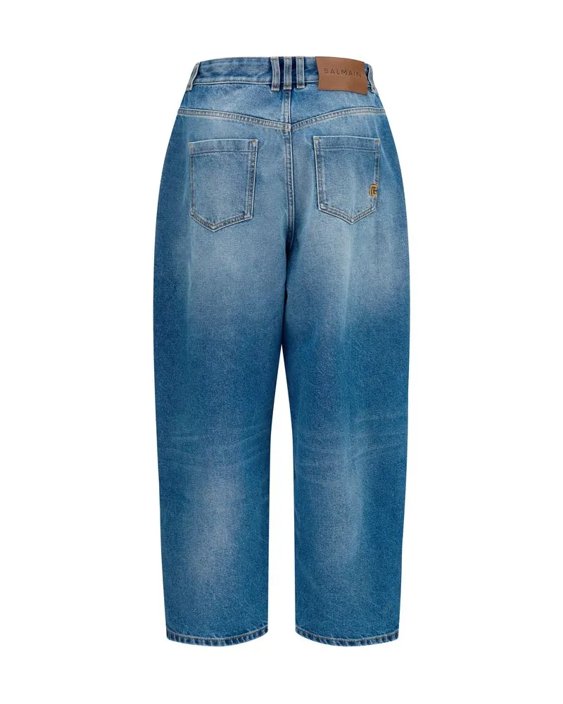 Balmain Women's Blue Cotton Relaxed Fit Jeans Clothing Blue