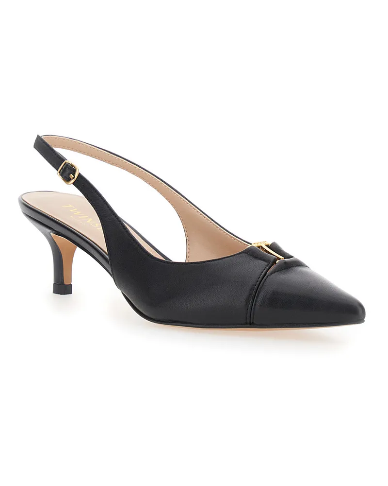 Twin-Set Women's Pumps Nera Black Leather Fabric Black