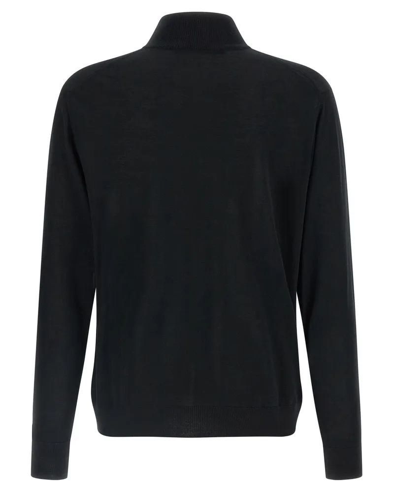 Kiton Shaved Wool Half-Zip Sweater — Black Black
