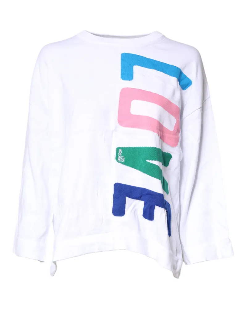 Moschino Women's White Graphic Print Cotton Long Sleeves T-Shirt White
