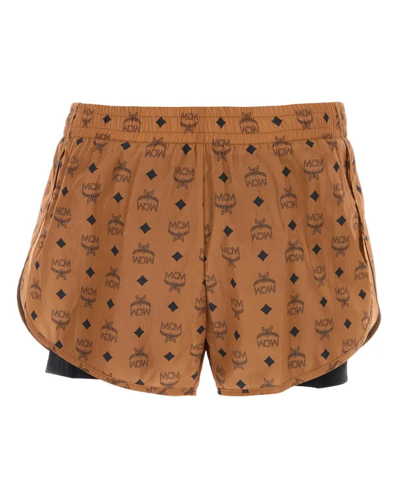 MCM Men's Printed Nylon Shorts Cognac Bermuda Cognac