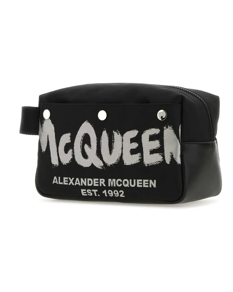 Alexander McQueen Men's Black Fabric Mcqueen Graffiti Beauty Case Blackoffwhite Black