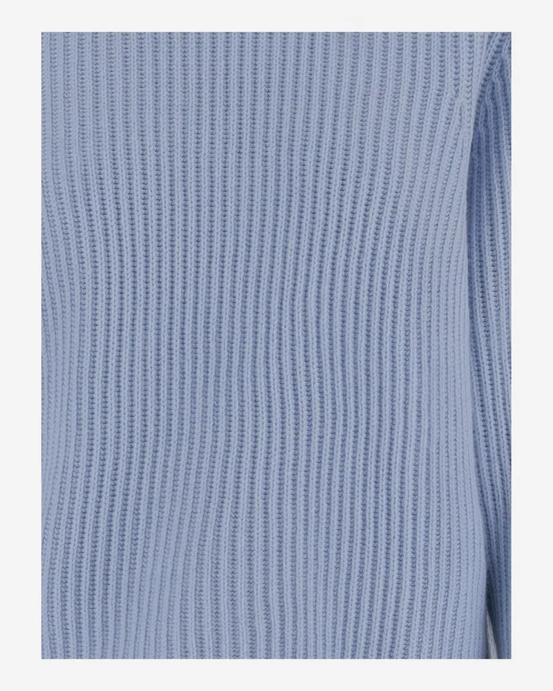 ALLUDE Women's Wool And Cashmere Ribbed Sweater Light Blue Virgin Light