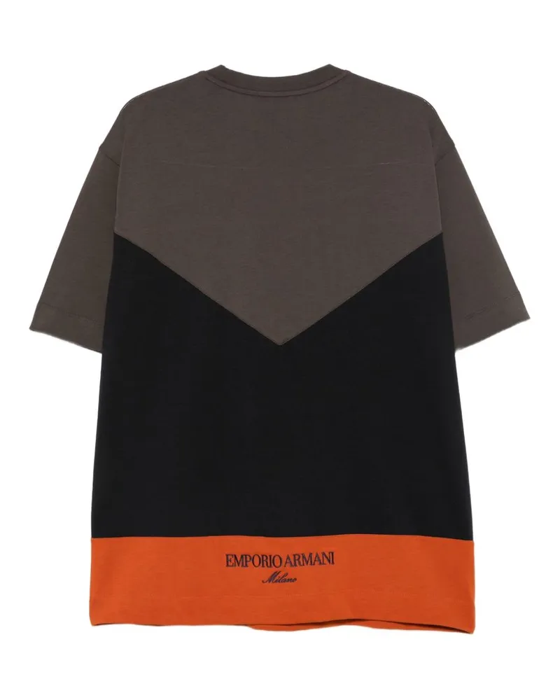 Emporio Armani Embroidered Logo Colour-Block T-shirt — Green Green