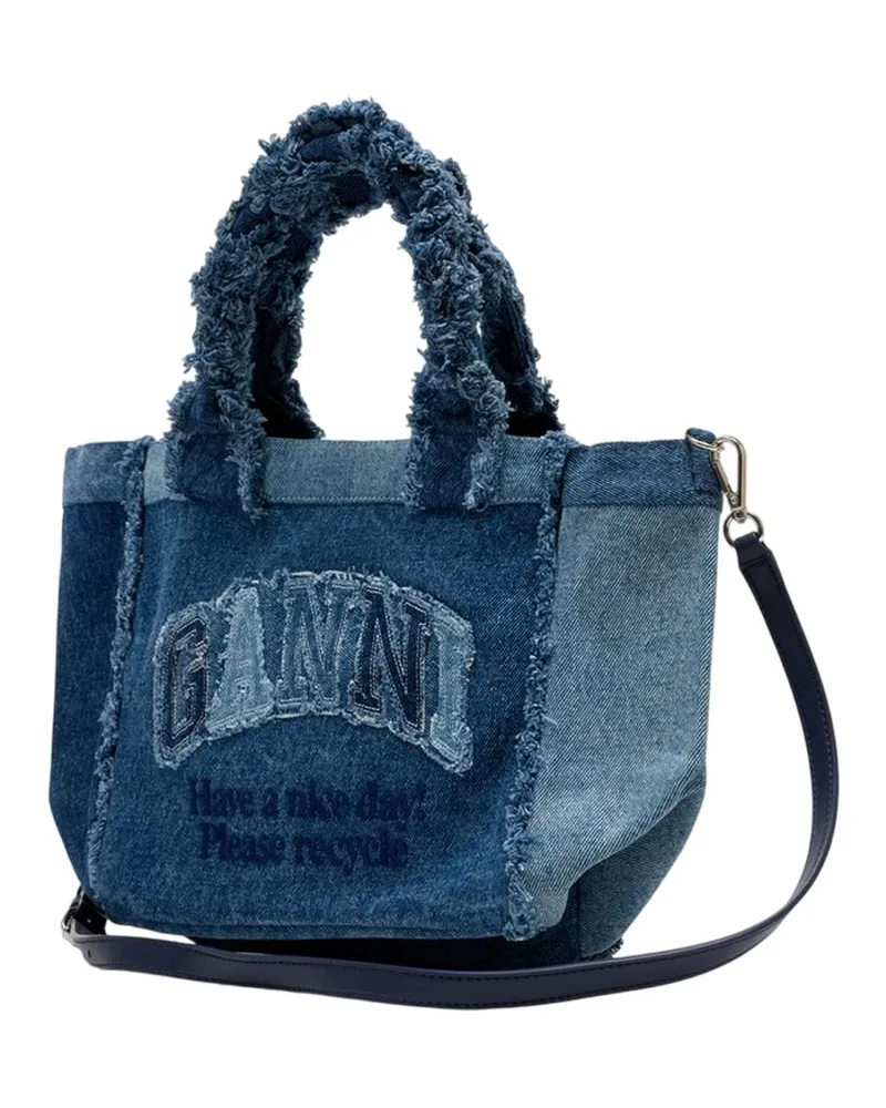 Ganni Women's Small Trapeze Shopper Bag -  Cotton Blue Totes-Shopping-Bags Blue