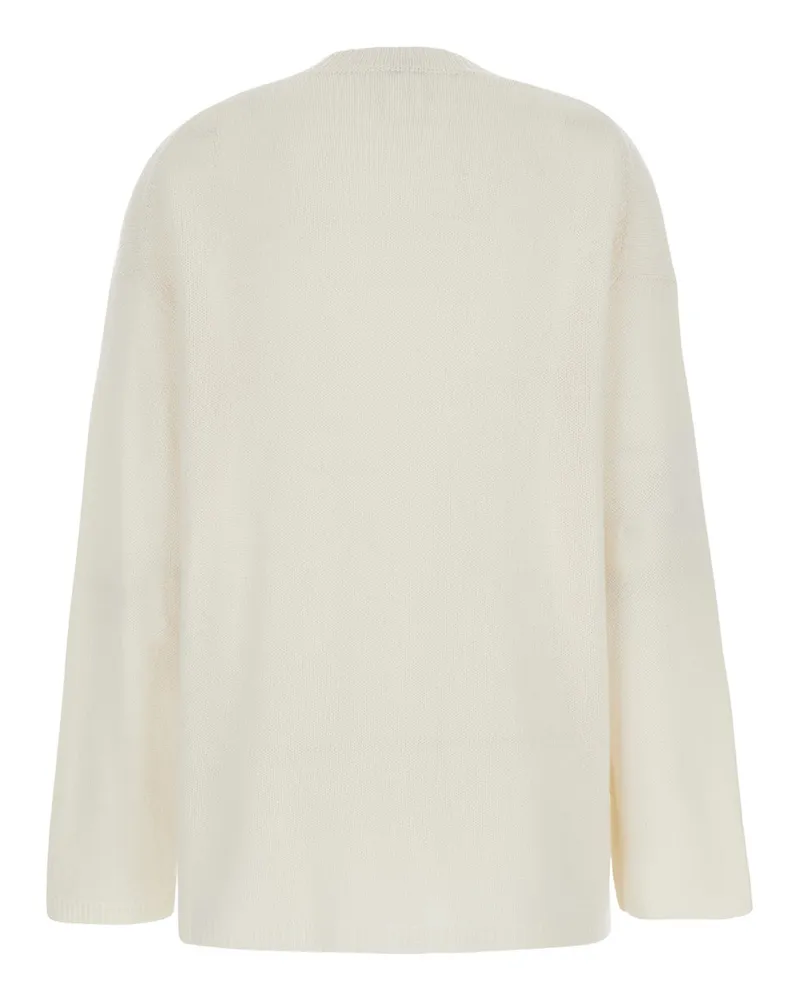 ALLUDE Women White Cashmere Relaxed Crewneck Sweater Tops Top White