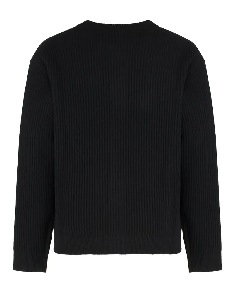 Kitsuné Men's Ribbed Wool Cardigan With Fox Head Patch Black Cardigans Sweater Black