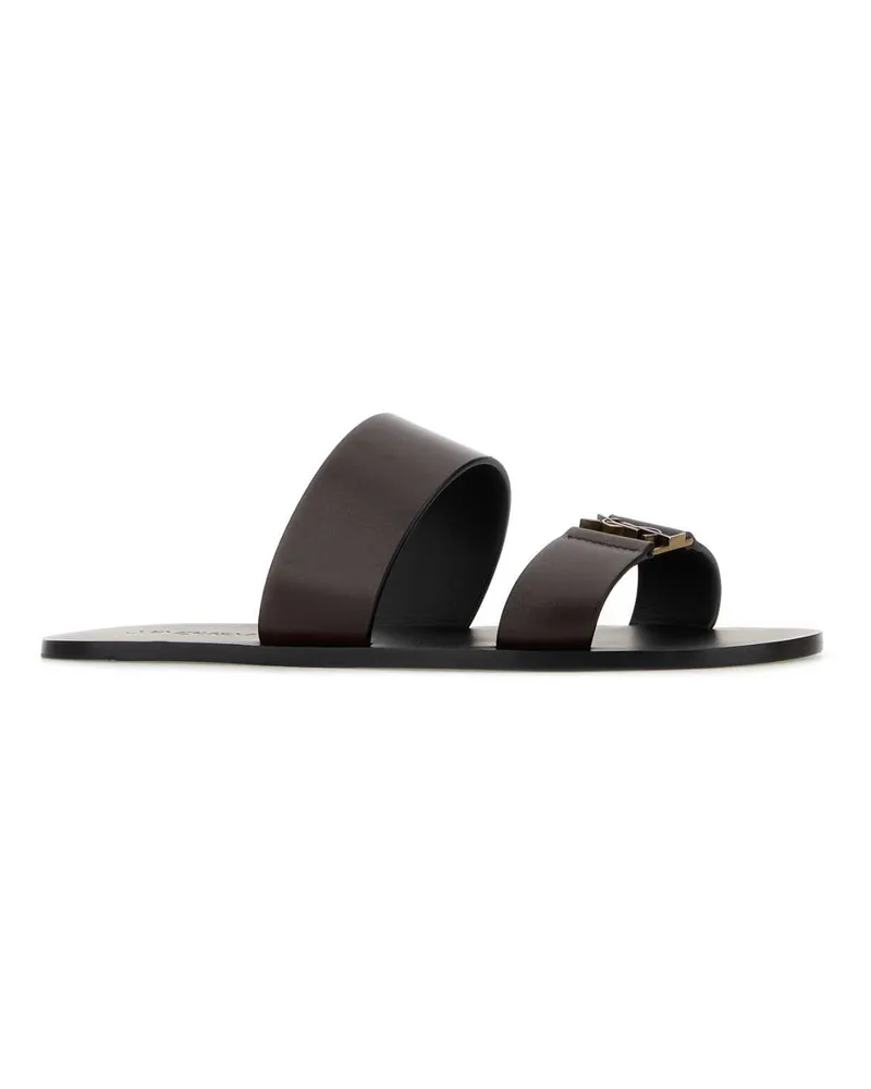 Saint Laurent Men's Dark Brown Leather Babylone Slippers Ultradarkbrown Flat Shoes Brown