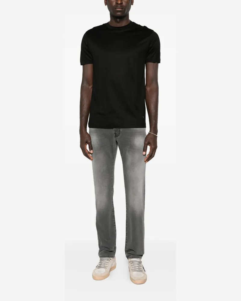 Emporio Armani Tonal Logo Cotton T-Shirt — Black Black